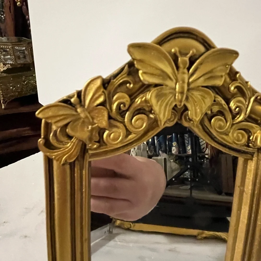 Table top mirror gold ornate frame with butterfly